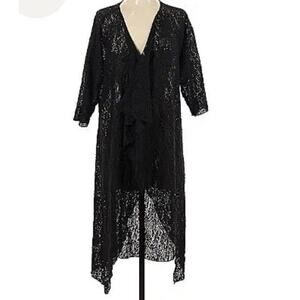 LuLaRoe Shirley Kimono Black Lace Cardigan Cover Up High Low Duster Women’s L